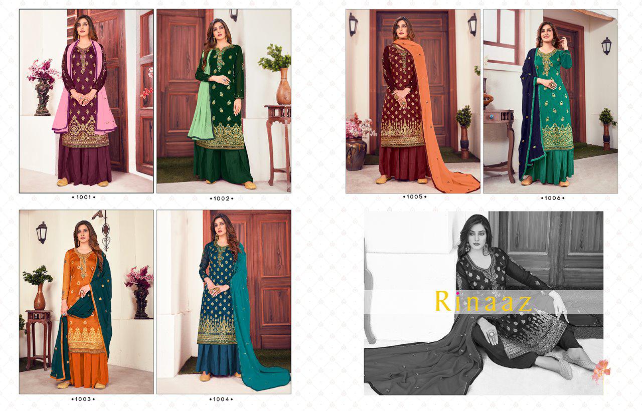 Rinaaz 1001 Series Latest Heavy Embroidery Sequence Work Georgette Designer Suits With Diamond Work Embroidery Lace Patti Dupatta